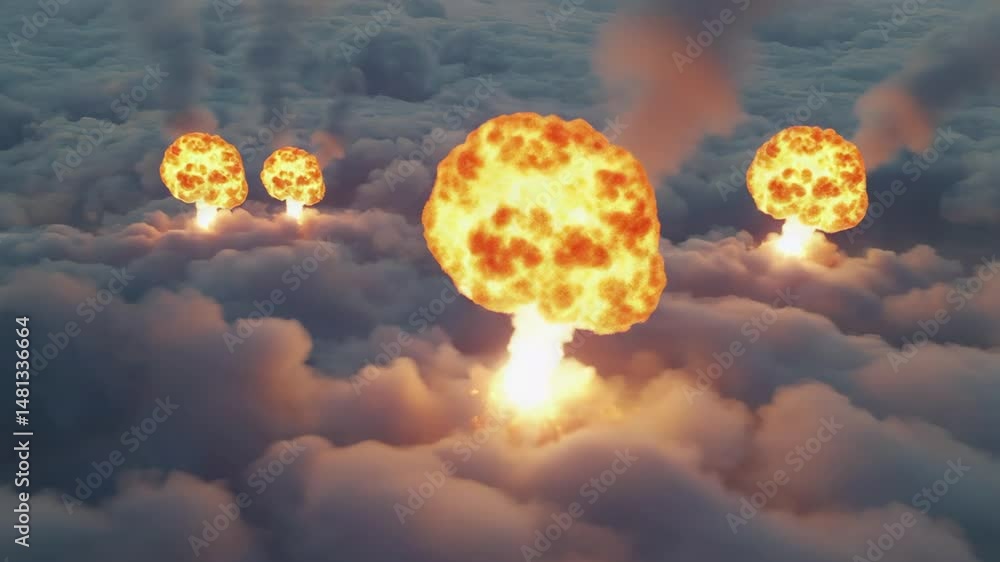 A massive explosion burning fire above a cloud sky