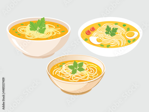 vector illustration of a lebanese food Shorbet Djej (Chicken Soup with Vermicelli)