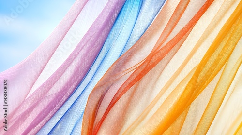 Colorful Sheer Fabric Wave Against Blue Sky