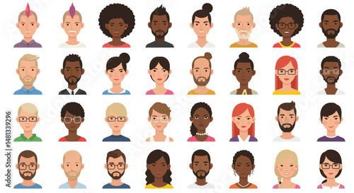 Diverse Collection of Flattened Portrait Faces