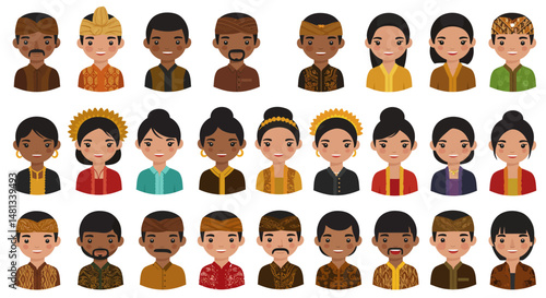 Diverse Indonesian People in Traditional Attire A Cultural Mosaic of Smiling Faces