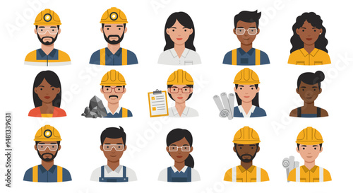 Diverse Mining Workers in Safety Gear and Hard Hats