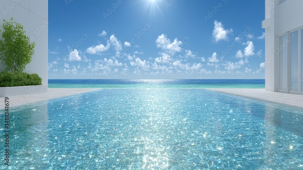 Fototapeta premium Luxury Infinity Pool Ocean View Villa Modern Architecture Summer Vacation