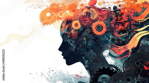 Abstract woman with gears and fire