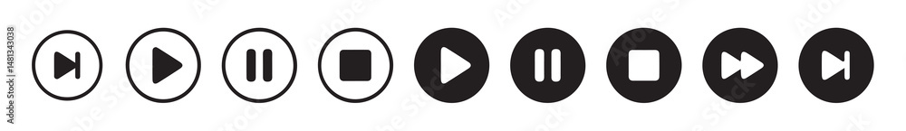 Media Player Buttons icon set, Play and pause buttons sign isolated on white background.Design media player symbol. vector illustration eps 10. Media Player Buttons icon set, Play and pause buttons sign isolated on white background.Design media player symbol. vector illustration eps 10.