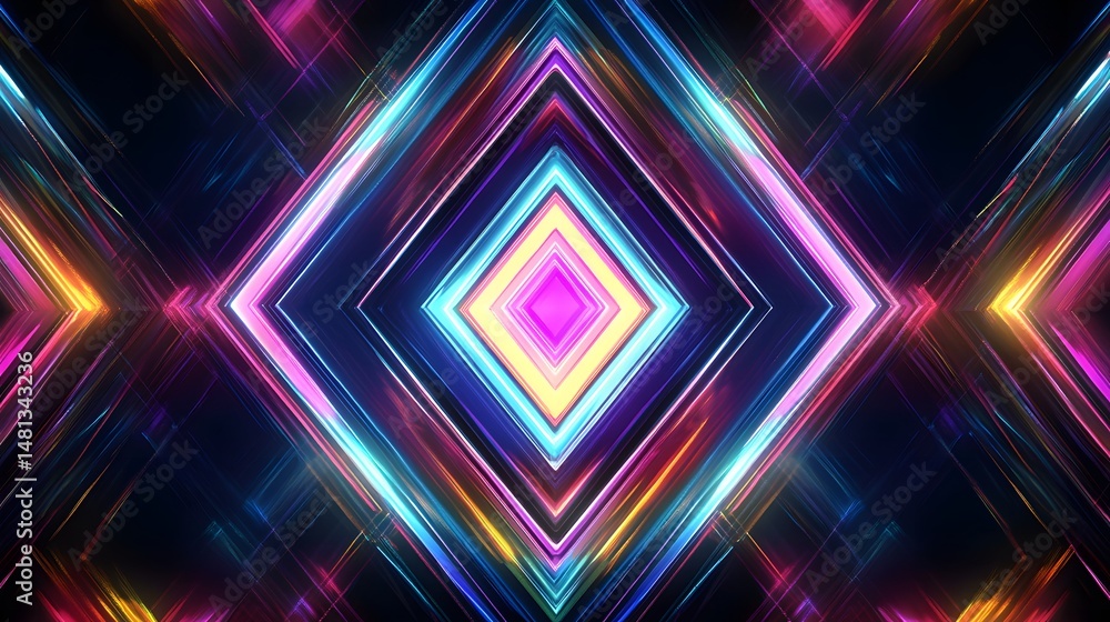 Fototapeta premium Abstract geometric pattern of vibrant glowing shapes.