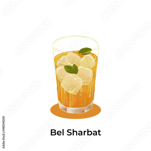Realistic illustration of traditional Indian beverages Bel Sharbat