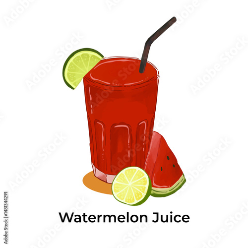Realistic illustration of traditional Indian beverages Watermelon Juice