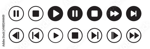 Media player icon set. Video and audio player buttons collection. Player interface.play, pause, stop, record, next track, back, previous, forward, and backward. vector illustration eps 10.