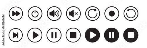 Media player icon set. Video and audio player buttons collection. Player interface.play, pause, stop, record, next track, back, previous, forward, and backward. vector illustration eps 10.