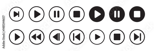 Media player icon set. Video and audio player buttons collection. Player interface.play, pause, stop, record, next track, back, previous, forward, and backward. vector illustration eps 10.