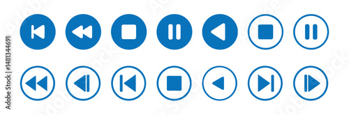 Media player icon set. Video and audio player buttons collection. Player interface.play, pause, stop, record, next track, back, previous, forward, and backward. vector illustration eps 10.