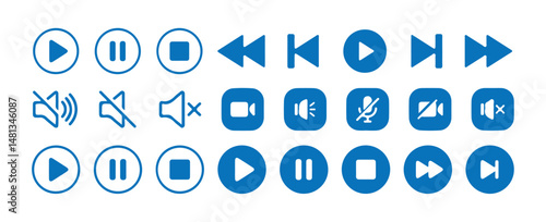 Media Player icons. Media player interface symbols play, pause, speaker volume, stop icon. vector illustration eps 10.