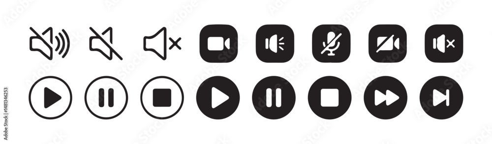 Media Player icons. Media player interface symbols play, pause, speaker volume, stop icon. vector illustration eps 10. Media Player icons. Media player interface symbols play, pause, speaker volume, stop icon. vector illustration eps 10.
