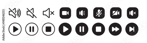 Media Player icons. Media player interface symbols play, pause, speaker volume, stop icon. vector illustration eps 10.