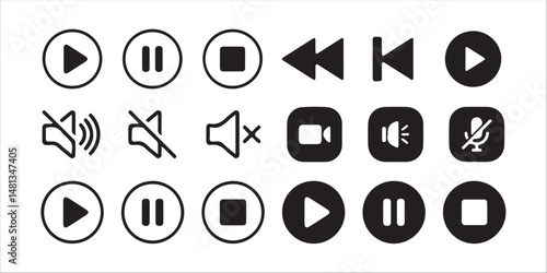 Media player icon set. Video and audio player buttons. Player interface.Media player control icon set, multimedia symbols and audio. vector illustration eps 10.