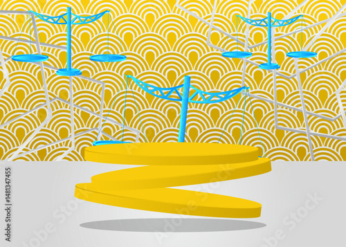 Mockup product display with Scale. Vector cylinder pedestal podium. Stage showcase for presentation. Minimal geometric forms.