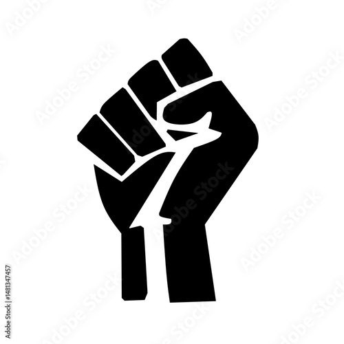 Raised Fist Hand Protest in flat icon design on white backgorund