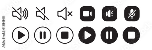 Media player icon set. Video and audio player buttons. Player interface.Media player control icon set, multimedia symbols and audio. vector illustration eps 10.