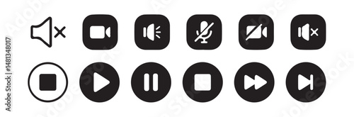 Media player icon set. Video and audio player buttons. Player interface.Media player control icon set, multimedia symbols and audio. vector illustration eps 10.