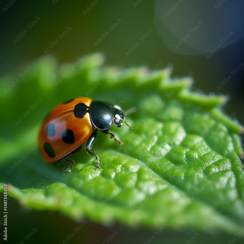 Fototapeta premium Ladybug on Green Leaf with Closeup.