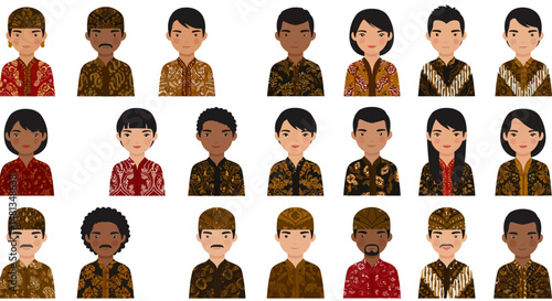 Diverse Portraits of Indonesian People in Traditional Batik Attire