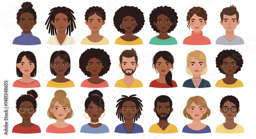 Diverse women portraits with varied hairstyles and skin tones smiling gently