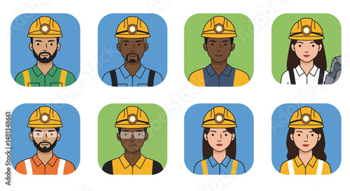 Four Diverse Worker Portraits in Safety Gear