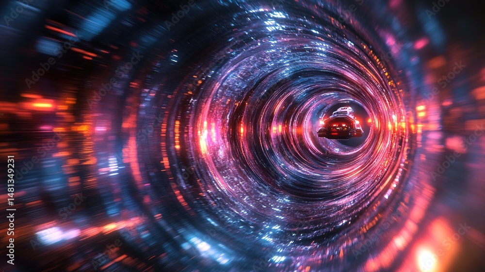 Obraz premium A wormhole opening with a futuristic spaceship entering the unknown