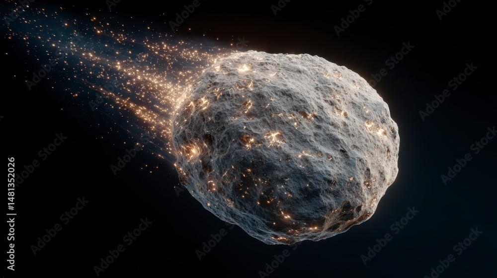 Fiery Meteoroid in Space Cosmic Rock Asteroid Space Debris Night Sky Fiery Meteoroid in Space Cosmic Rock Asteroid Space Debris Night Sky