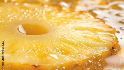 Fototapeta Naklejka Na Ścianę i Meble -  Closeup of a Juicy Pineapple Slice in a Sparkling Cold Drink