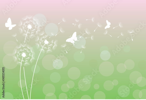 Dandelion flower seeds and Spring background With bokeh , Vector Illustration
