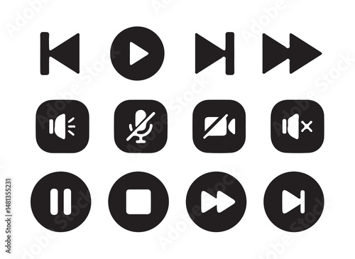  Media player control  set.Play button vector icon. Audio, volume, interface, design media player buttons. Play, pause, stop, record, forward.vector illustration eps 10.