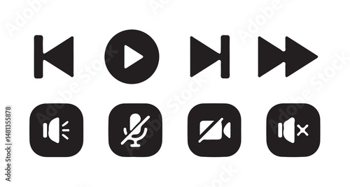  Media player control  set.Play button vector icon. Audio, volume, interface, design media player buttons. Play, pause, stop, record, forward.vector illustration eps 10.