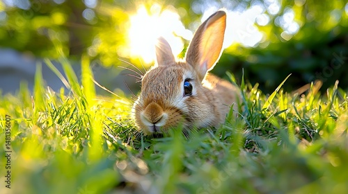 Wallpaper Mural Cute Bunny Rabbit in Grass with Sunlight Torontodigital.ca