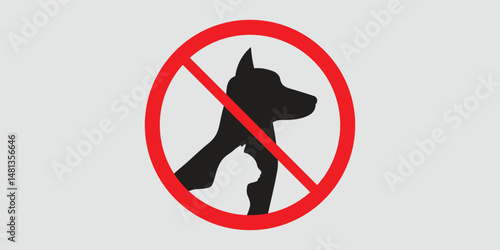 Prohibition sign stop pet dog and cat simple animals silhouette. Vector illustration.