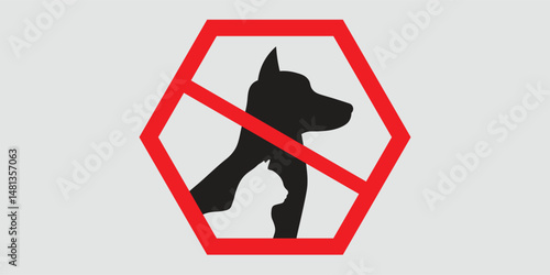 Prohibition sign stop pet dog and cat simple animals silhouette. Vector illustration.