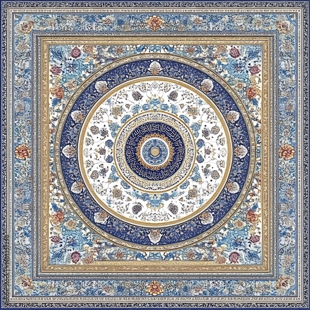 Intricate, ornate design with a central medallion Intricate, ornate design with a central medallion