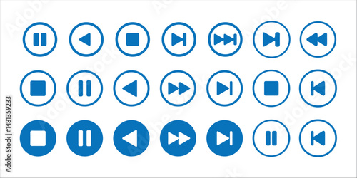Media player icons set. Collection of multimedia icon,. Play, pause, stop, record, forward, rewind. Vector illustration eps 10.