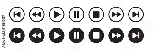 Media player icons set. Collection of multimedia icon,. Play, pause, stop, record, forward, rewind. Vector illustration eps 10.