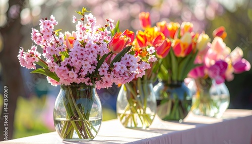Wallpaper Mural Colorful Spring Flowers in Glass Vases Torontodigital.ca