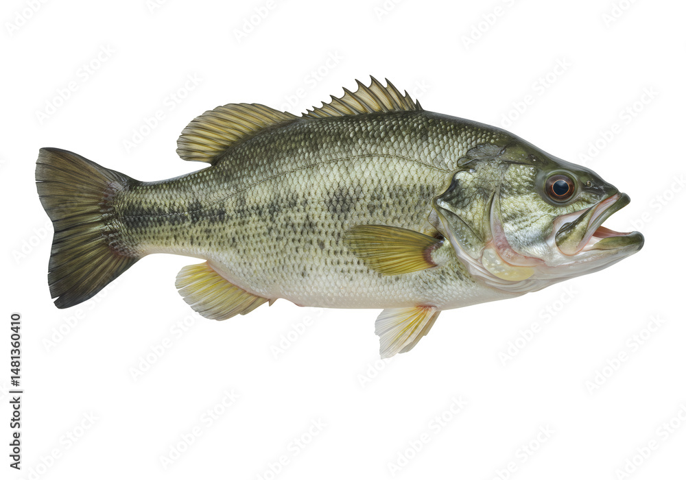 透明な背景の緑と白の低音魚の分離ビュー 透明な背景の緑と白の低音魚の分離ビュー
