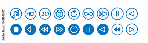 Media player control icon set, interface multimedia symbols and audio, media player buttons.music speaker volume icon. vector illustrattion eps 10.