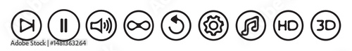 Media player icon button set Audio, volume, interface, design media player buttons. Play, pause, stop, record, forward, rewind. vector illustration isolated on white background.