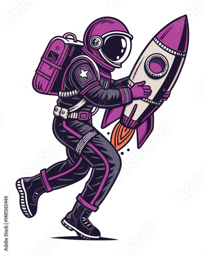 A rebellious punk astronaut, mohawk blazing, grips a retro-futuristic rocket amidst swirling nebulae in deep space.  Detailed, cinematic lighting.