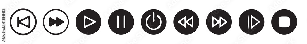 Media player icon button set Audio, volume, interface, design media player buttons. Play, pause, stop, record, forward, rewind. vector illustration isolated on white background. Media player icon button set Audio, volume, interface, design media player buttons. Play, pause, stop, record, forward, rewind. vector illustration isolated on white background.