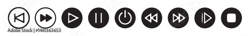 Media player icon button set Audio, volume, interface, design media player buttons. Play, pause, stop, record, forward, rewind. vector illustration isolated on white background.
