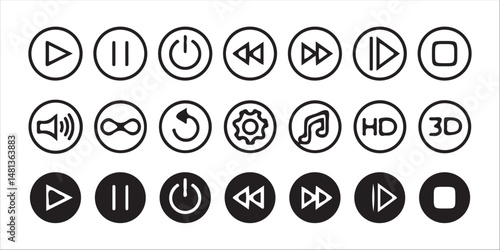 Media player button icons set.music, speaker volume, Stop, play, pause, rewind, fast forward icon. Music or video player control buttons. vector illustration eps 10.