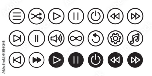 Media player button icons set.music, speaker volume, Stop, play, pause, rewind, fast forward icon. Music or video player control buttons. vector illustration eps 10.