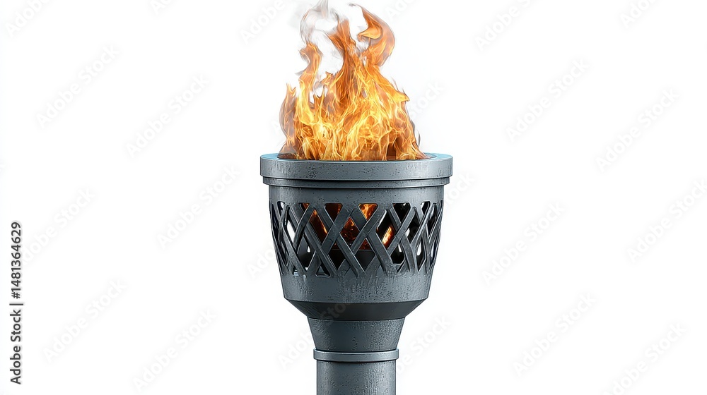 Flaming Torch Metal Fire Light Garden Decor Outdoor Illumination Design 3D Render